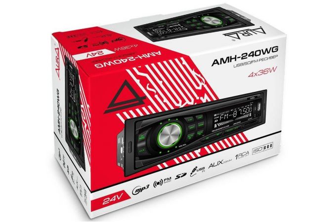 Автомагнитола AURA MP3/WMA AMH-240WG зеленая, Bluetooth,2xUSB/micro SD, FLAC