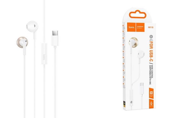 Наушники вакуумные проводные HOCO M115 Sagacious universal earphones with microphone штекер Type-C (белый)