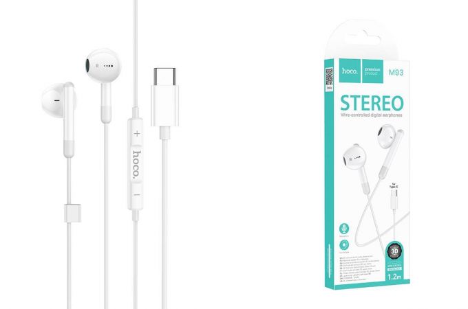 Наушники вакуумные проводные HOCO M93 Type-C Joy wire-controlled штекер Type-C (белый)