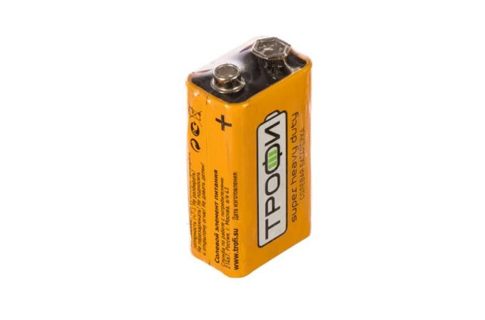 Батарейка солевая ТРОФИ 6F22 / Крона 9V BL1 спайка цена за 1 шт