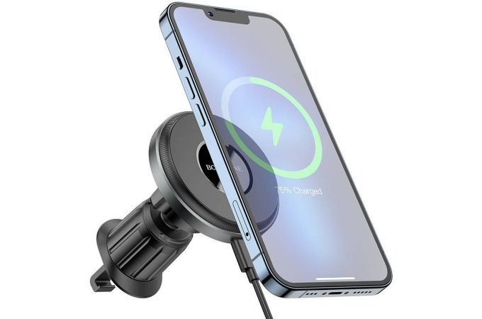 Держатель автомобильный для телефона BOROFONE BH202 magnetic wireless Fast charger в решетку воздуховода серый