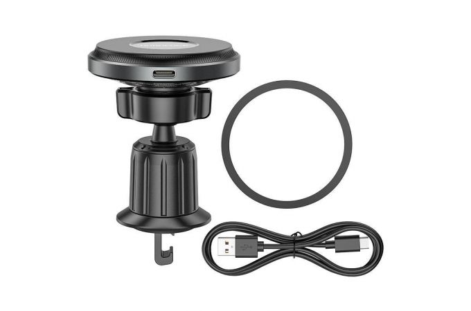 Держатель автомобильный для телефона BOROFONE BH202 magnetic wireless Fast charger в решетку воздуховода серый
