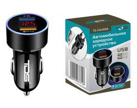 TDS TS-CAU69A ЗУ авто 2*USB (USB, QC3.0,3000mA)