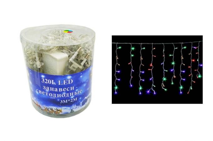Гирлянда новогодняя светодиодная Штора "Дождь", 3 м - 2 м, питание От сети 220В RGB Разноцветная