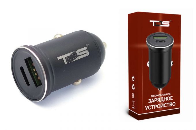 Автомобильное зарядное устройство АЗУ USB TDS TS-CAU41 (PD20W+QC3.0, 3600mA) (серый)