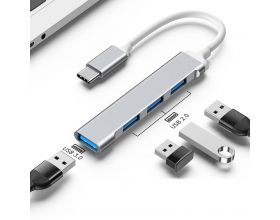 Разветвитель USB-C HUB NN-HB020 на 4 порта кабель 15см (серебристый)