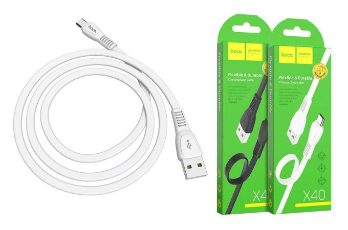 Кабель USB - MicroUSB HOCO X40 2,4A (белый) 1м