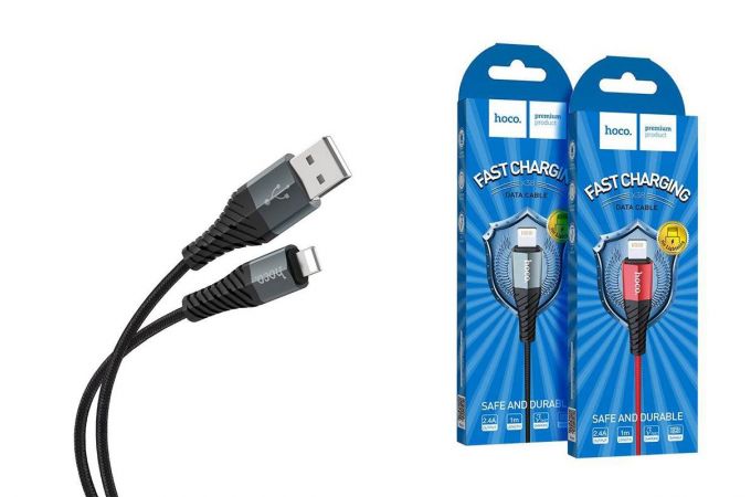 Кабель USB - Lightning HOCO X38, 2,4A (черный) 1м (в оплетке)