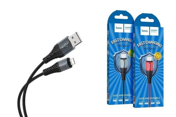 Кабель USB - Lightning HOCO X38, 2,4A (черный) 1м (в оплетке)