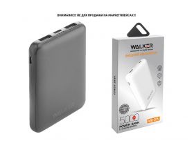 Универсальный дополнительный аккумулятор Power Bank Walker WB-305, 5000 mAh, Li-Pol, 2.4A вх/вых, USBx2, microUSB, Type-C, пластик, черное