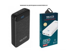 Универсальный дополнительный аккумулятор Power Bank Walker WB-525, 20000 mAh, Li-Pol, 2.1A вх/вых, USBx2, microUSB,Type-C, пластик, черное