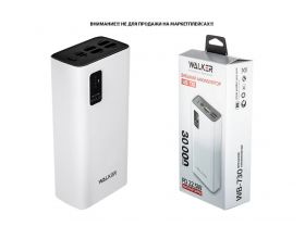 Универсальный дополнительный аккумулятор Power Bank Walker WB-730, 30000 mAh, 3A вх/вых, USBx4, microUSB, Type-C, QC 3.0+PD, белое (У)