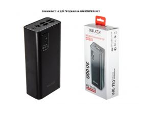 Универсальный дополнительный аккумулятор Power Bank Walker WB-730, 30000 mAh, 3A вх/вых, USBx4, microUSB, Type-C, QC 3.0+PD, черное (У)