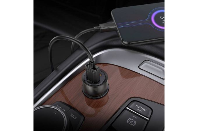 Автомобильное зарядное устройство АЗУ USB + USB-C + кабель MicroUSB HOCO Z52 Spacious PD38W (черный прозрачный)