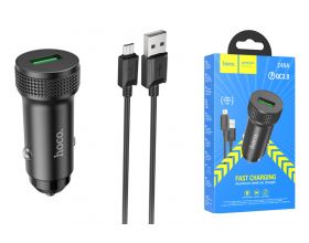 Автомобильное зарядное устройство АЗУ USB + кабель MicroUSB HOCO Z49A Level QC3.0 (черный)