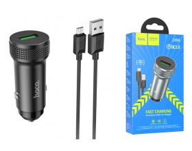 Автомобильное зарядное устройство АЗУ USB + кабель MicroUSB HOCO Z49A Level QC3.0 (серый)