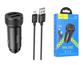 Автомобильное зарядное устройство АЗУ 2USB + кабель MicroUSB HOCO Z49 (черный)