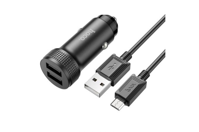 Автомобильное зарядное устройство АЗУ 2USB + кабель MicroUSB HOCO Z49 (черный)