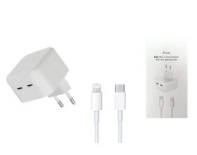 Сетевое зарядное устройство 2USB-C + кабель Lightning - Type-C APPL 35W (copy orig) (Белый)