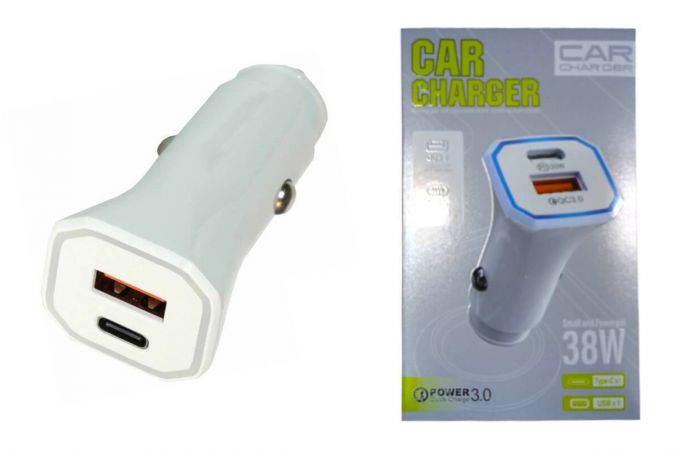 Автомобильное зарядное устройство АЗУ X2 USB 3.0 QC + Type-C PD20 38W (Белый)