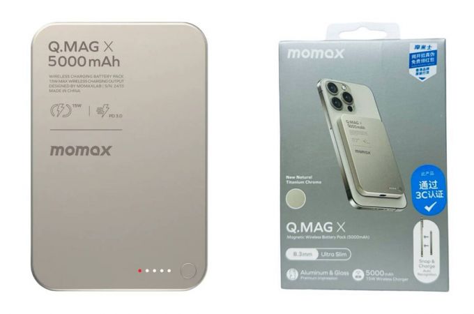 Универсальный дополнительный аккумулятор Power Bank Momax Q.Mag X 5000 mAh IP116A (Natural Silver)