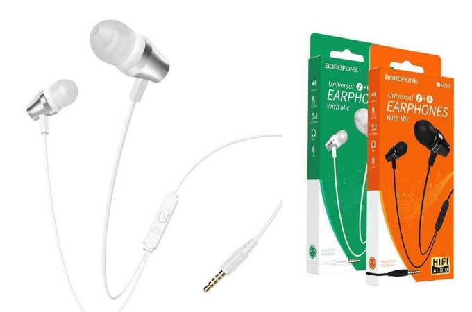 Наушники вакуумные проводные BOROFONE BM38 Bright sound Universal earphones (серебристый)