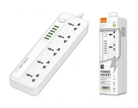 Сетевой фильтр LDNIO SC5614 2м/ 5  розеток EU_UK_US/ 2500W/ 6 USB/  Выключатель/ White