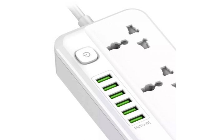 Сетевой фильтр LDNIO SC5614 2м/ 5  розеток EU_UK_US/ 2500W/ 6 USB/  Выключатель/ White