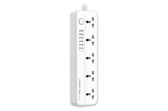 Сетевой фильтр LDNIO SC5614 2м/ 5  розеток EU_UK_US/ 2500W/ 6 USB/  Выключатель/ White