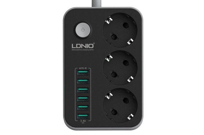 Сетевой фильтр LDNIO SE3631 2м + ЗУ на 6 USB/ 3 розетки (медь) - 2500W/ USB - 17W/ Black&Gray