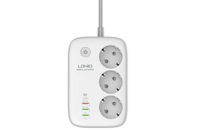 Сетевой фильтр LDNIO SEW3452 2м/ Wi-Fi упр./ 3 розетки/ 4 USB: QC 3.0/ PPS/ PD 3.0 30W/ White