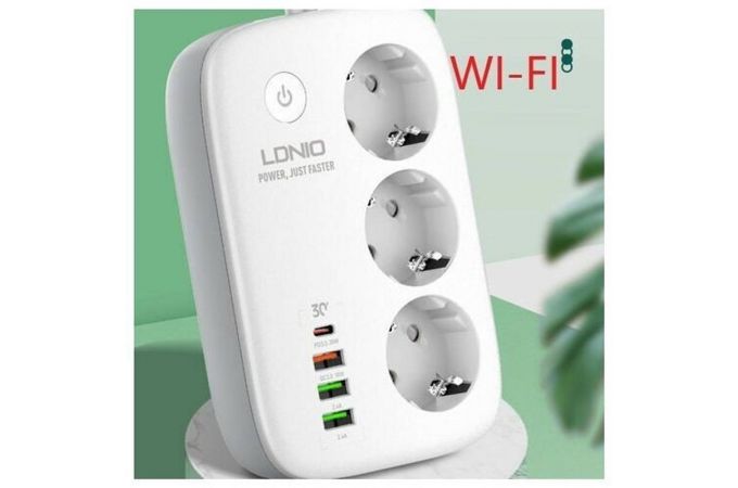 Сетевой фильтр LDNIO SEW3452 2м/ Wi-Fi упр./ 3 розетки/ 4 USB: QC 3.0/ PPS/ PD 3.0 30W/ White