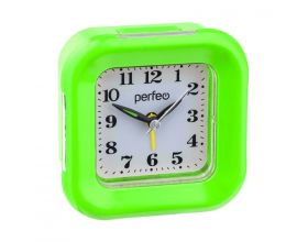 Часы-будильник Perfeo Quartz "PF-TC-003", квадратные 9,5*9,5 см, подсветка, зелёные