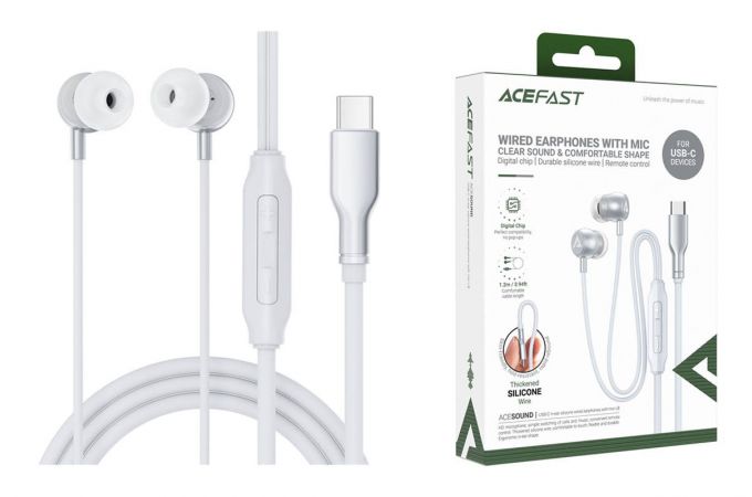 Наушники вакумные проводные ACEFAST L8 usb-c in-ear silicone wired earphones with mic(Белые)