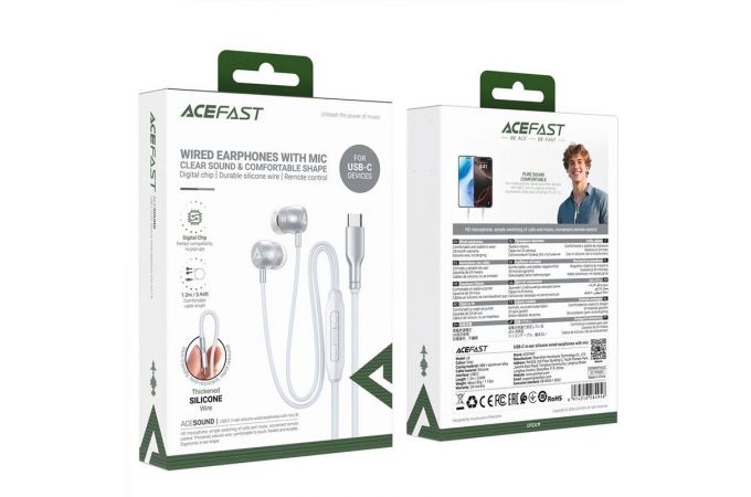 Наушники вакумные проводные ACEFAST L8 usb-c in-ear silicone wired earphones with mic(Белые)