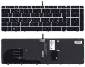 Клавиатура для ноутбука HP Elitebook 850 G3 черная с серой рамкой и подсветкой