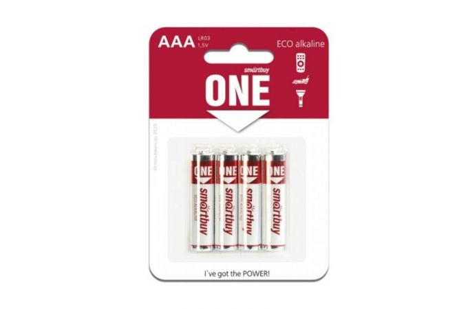 Батарейка алкалиновая Smartbuy ONE LR03/AAA 4B цена за блистер 4 шт (SOBA-3A04B-Eco)