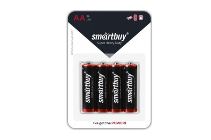 Батарейка солевая Smartbuy R6/AA 4B цена за блистер 4 шт (SBBZ-2A04B)