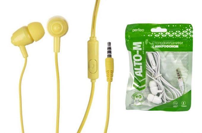 Наушники вакуумные проводные Perfeo ALTO-M c микрофоном (желтый)