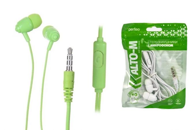 Наушники вакуумные проводные Perfeo ALTO-M c микрофоном (зеленый)