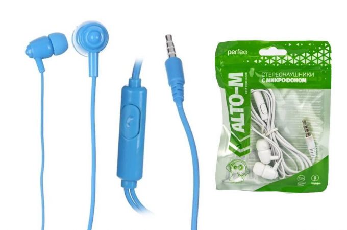 Наушники вакуумные проводные Perfeo ALTO-M c микрофоном (синий)