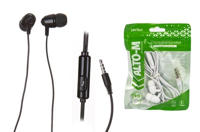 Наушники вакуумные проводные Perfeo ALTO-M c микрофоном (черный)