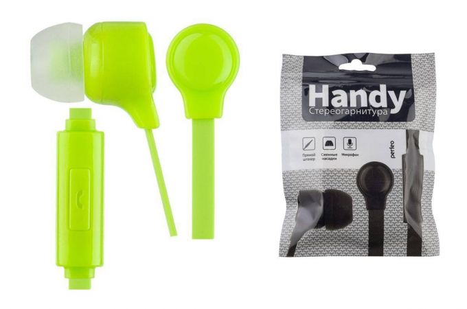 Наушники вакуумные проводные Perfeo c микрофоном HANDY (лайм) new