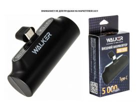 Универсальный дополнительный аккумулятор Power Bank Walker WB-950 Mini, 5000 mAh, Li-Pol, 2.1A вх/вых, Type-c, индик, подставка, черное