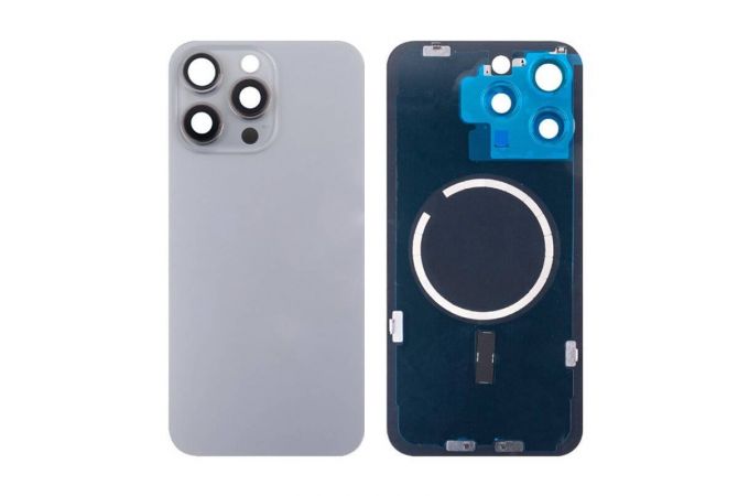 Задняя крышка (стекло) в сборе с рамкой для iPhone 15 Pro Max Natural Titanium (магнит) литое стекло