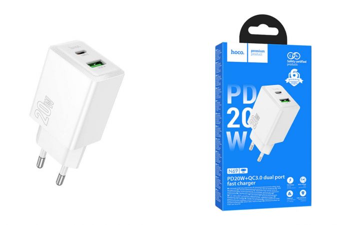 Сетевое зарядное устройство USB + USB-C HOCO N69 Nuevo PD20W+QC3.0 (белый)