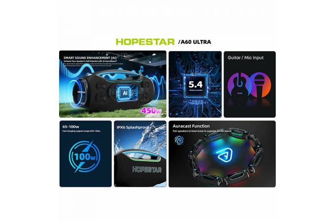 Портативная беспроводная колонка HOPESTAR A60 ULTRA (черный) 450W