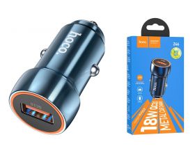 Автомобильное зарядное устройство АЗУ USB + кабель MicroUSB HOCO Z46 Blue shield 3000mAh QC3.0 (синий металлик)