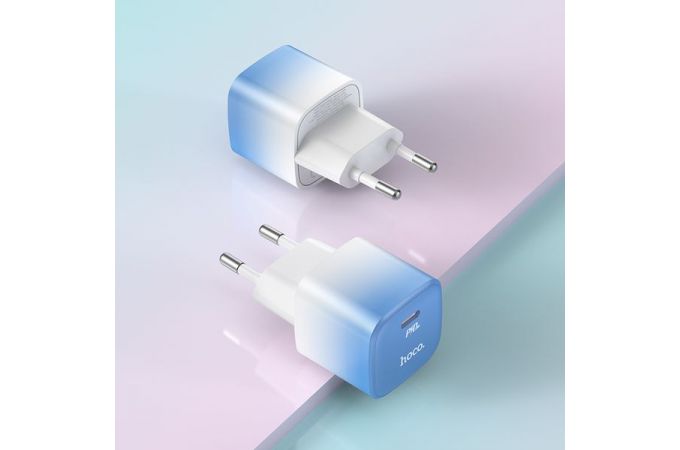 Сетевое зарядное устройство USB-C HOCO C101A PD 20W (бело-голубой)