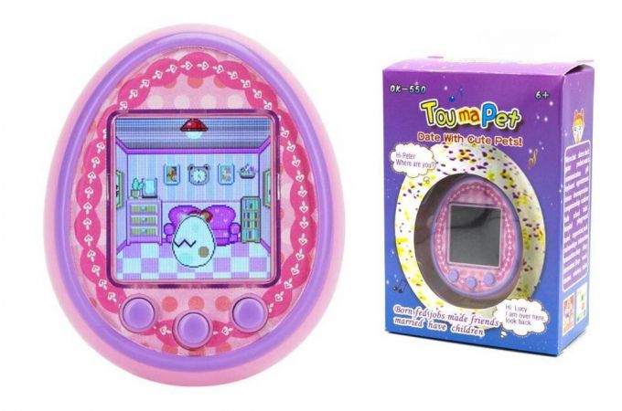 Тамагочи электронный питомец с цветным экраном, стандарт 6 см, питание аккумулятор Type-C (розовый)
